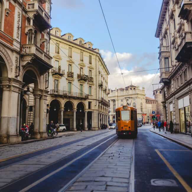 Tramway in the streets of Turin, italy.
