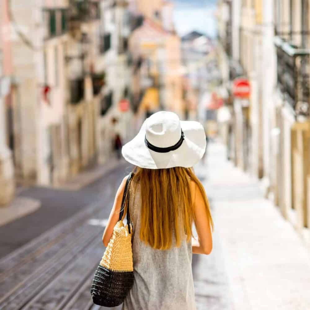 Woman traveling in Lisbon, Portugal