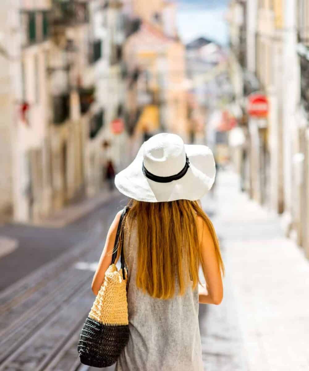 Woman traveling in Lisbon, Portugal