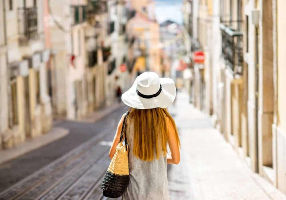 Woman traveling in Lisbon, Portugal